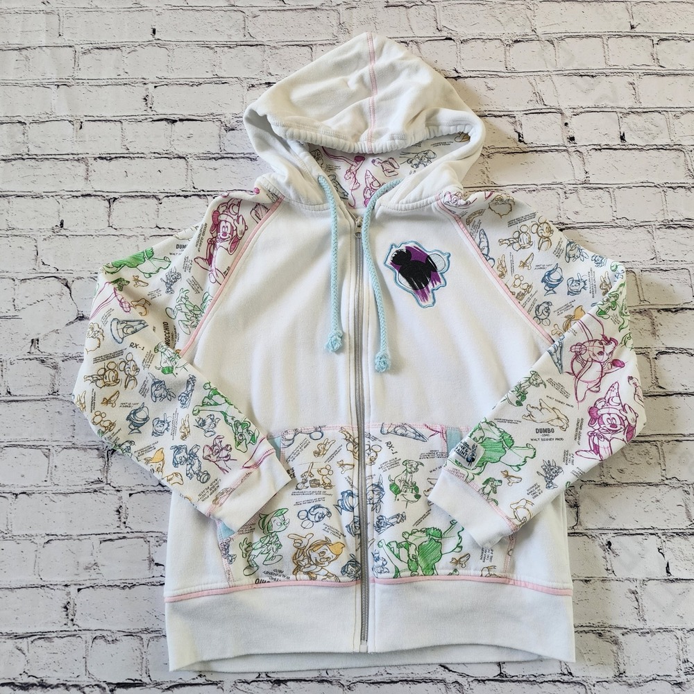 Disney Parks Ink & Paint White Zip Up Hoodie Cinderella Castle Women Medium